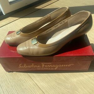 Salvatore Ferragamo Patent Leather Chain-Link Accents Pumps